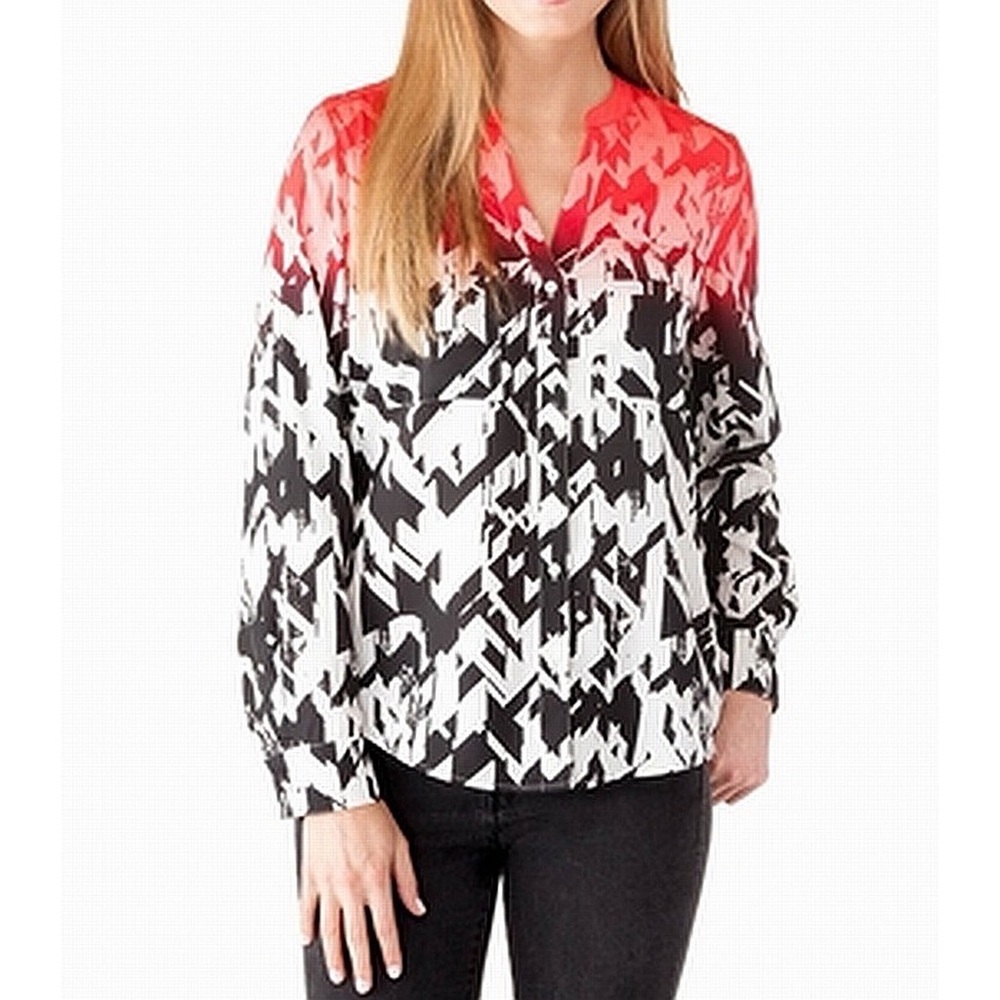 Calvin Klein Red Ombre Long Sleeve Blouse Sz XL